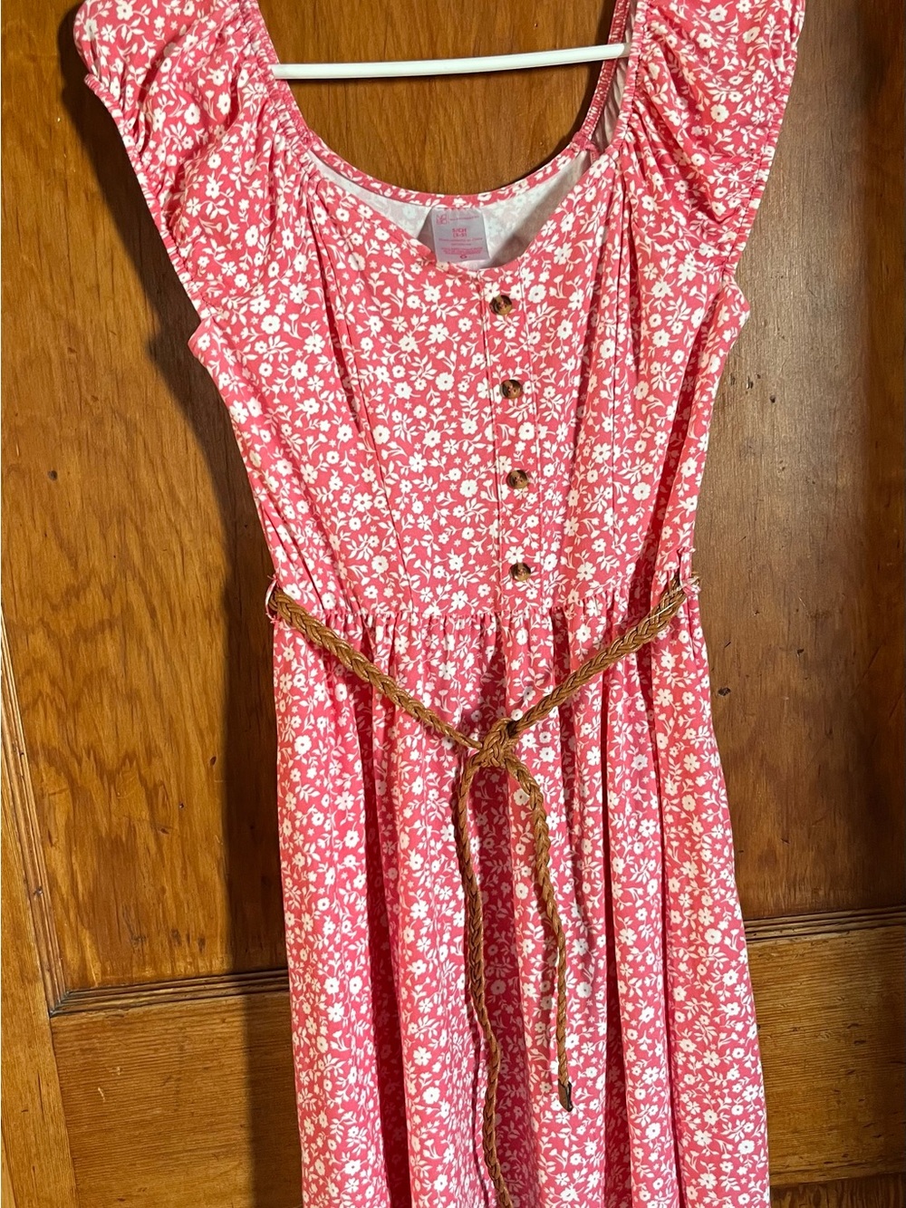 No Boundaries Pink Floral Button-Front Dress with Braided Belt